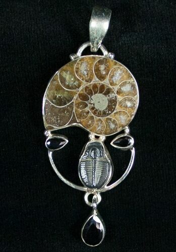 Ammonite + Trilobite Pendant - Sterling Silver #7056